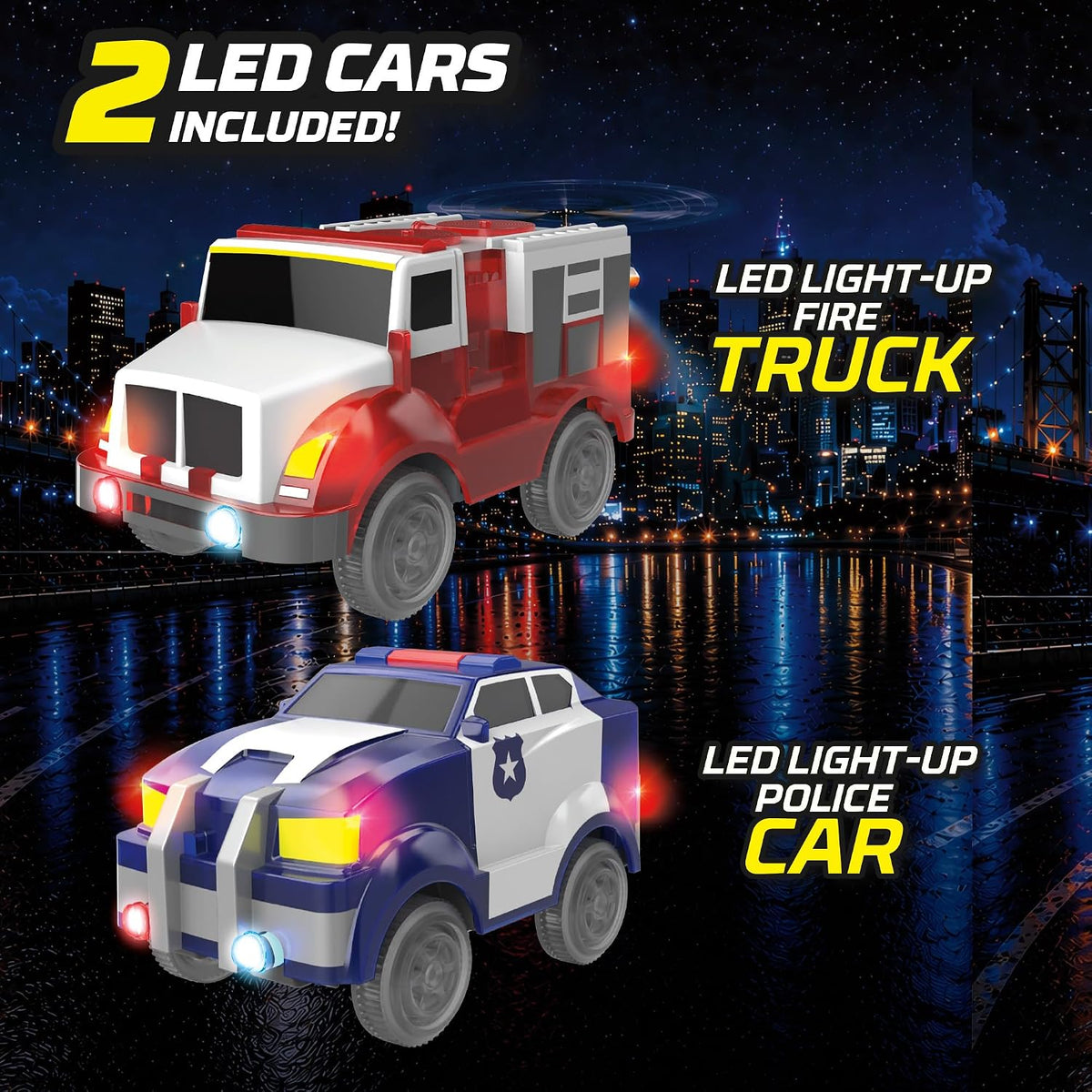 Magic Tracks Crash Theme Race Car Track Set for kids 2 Cars - Magic Tracks Rescue Theme Set - image 2
