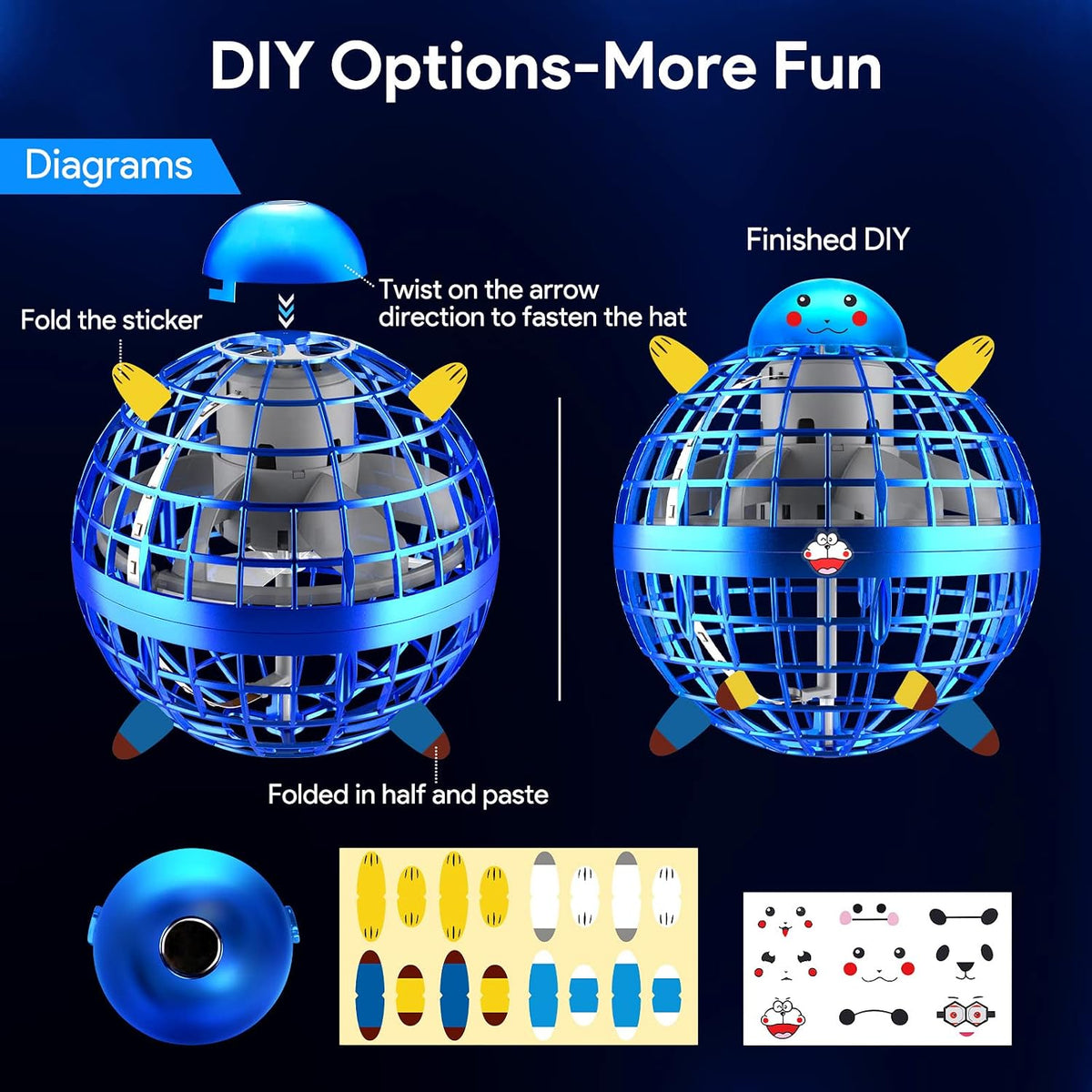 ENJSD flying orb ball with LED lights and enclosed propeller - view 3