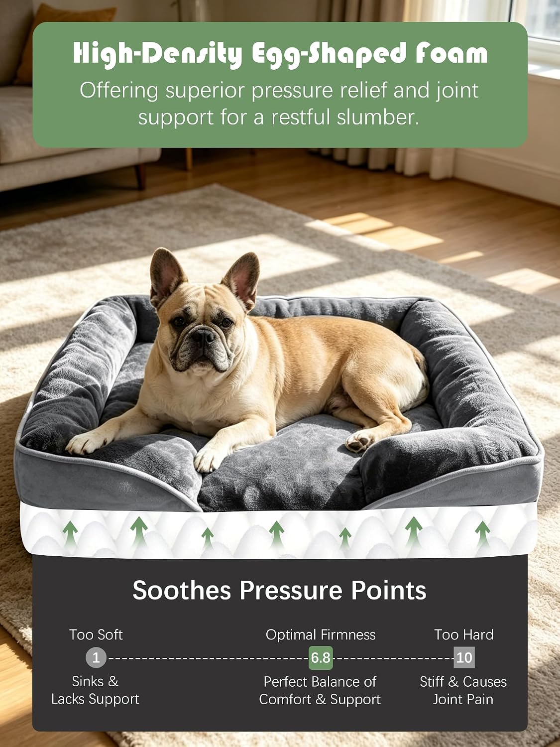 Spotted Play Orthopedic Dog Bed with Sides - Grey / 28.0"L x 23.0"W x 6.5"Th - image 4