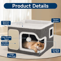 Shikha 2 Story Cat Bed House for Indoor Cats with Scratch Pads Black – Essentials for Cats - Grey / Single / Without Heating Pad - image 4