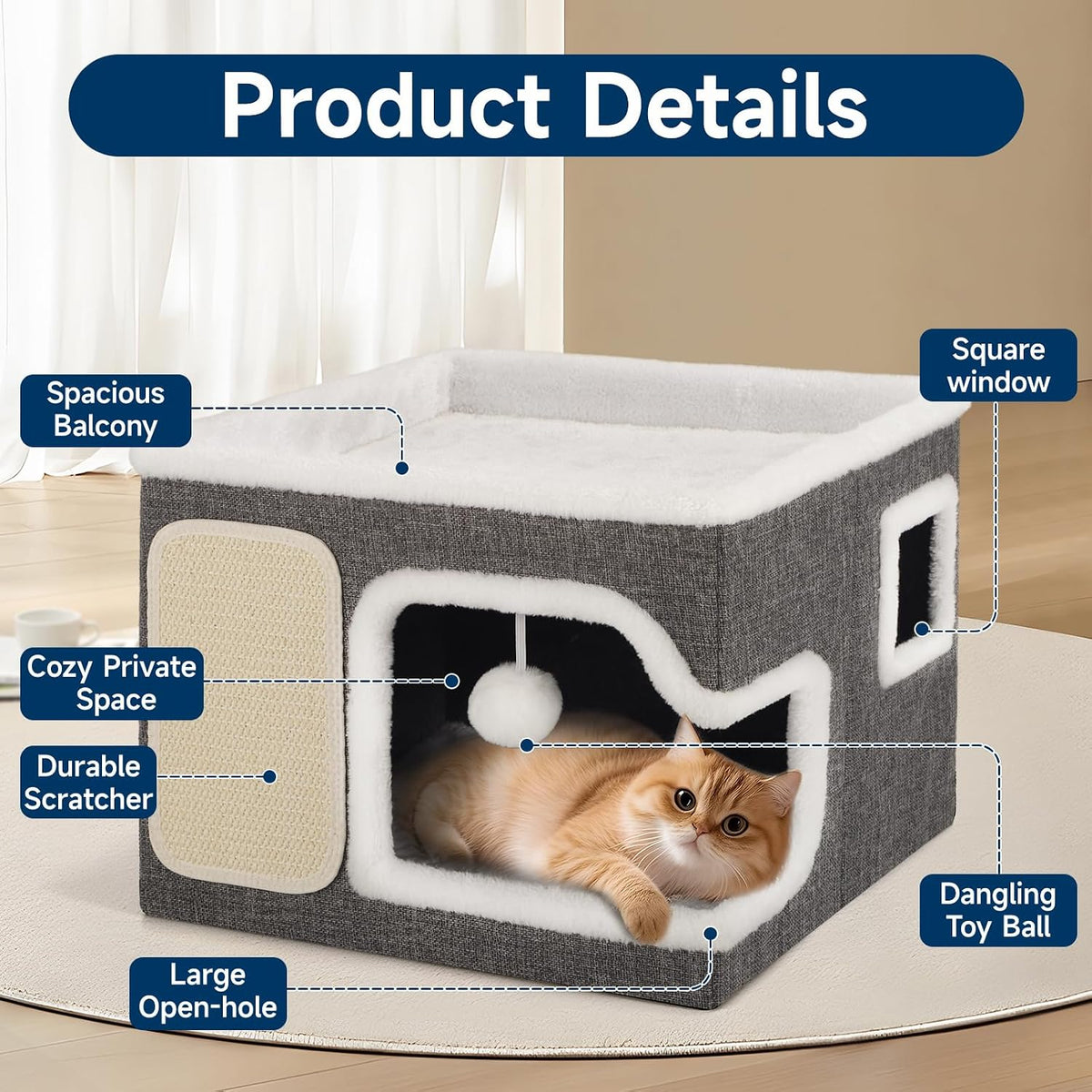 Shikha 2 Story Cat Bed House for Indoor Cats with Scratch Pads Black – Essentials for Cats - Grey / Single / Without Heating Pad - image 4