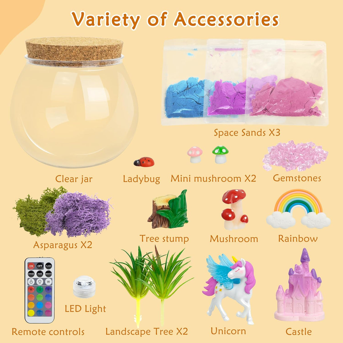 CXXDE light-up unicorn terrarium kit with LED night light, figurines and moss - view 4