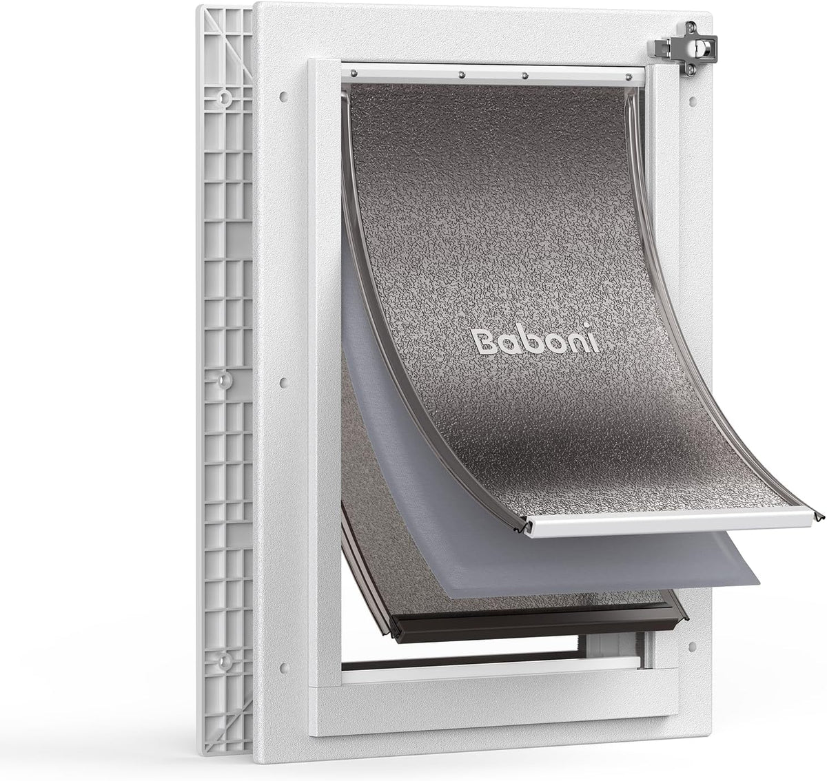 Baboni Dog Door for Door, 3-Flap, Durable Plastic Frame - Snow White / Medium / Plastic Frame