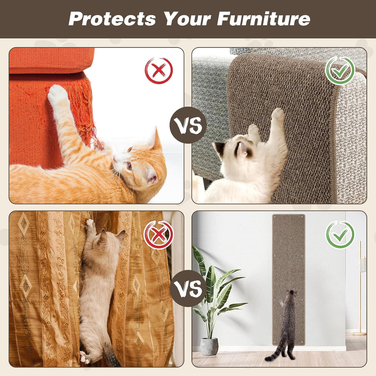 FHTONGE 71x15.8" Thickened Cat Wall Climbing Carpet with 16 Fixed - Chocolate Brown / 71x15.8"(180x40cm) - image 4