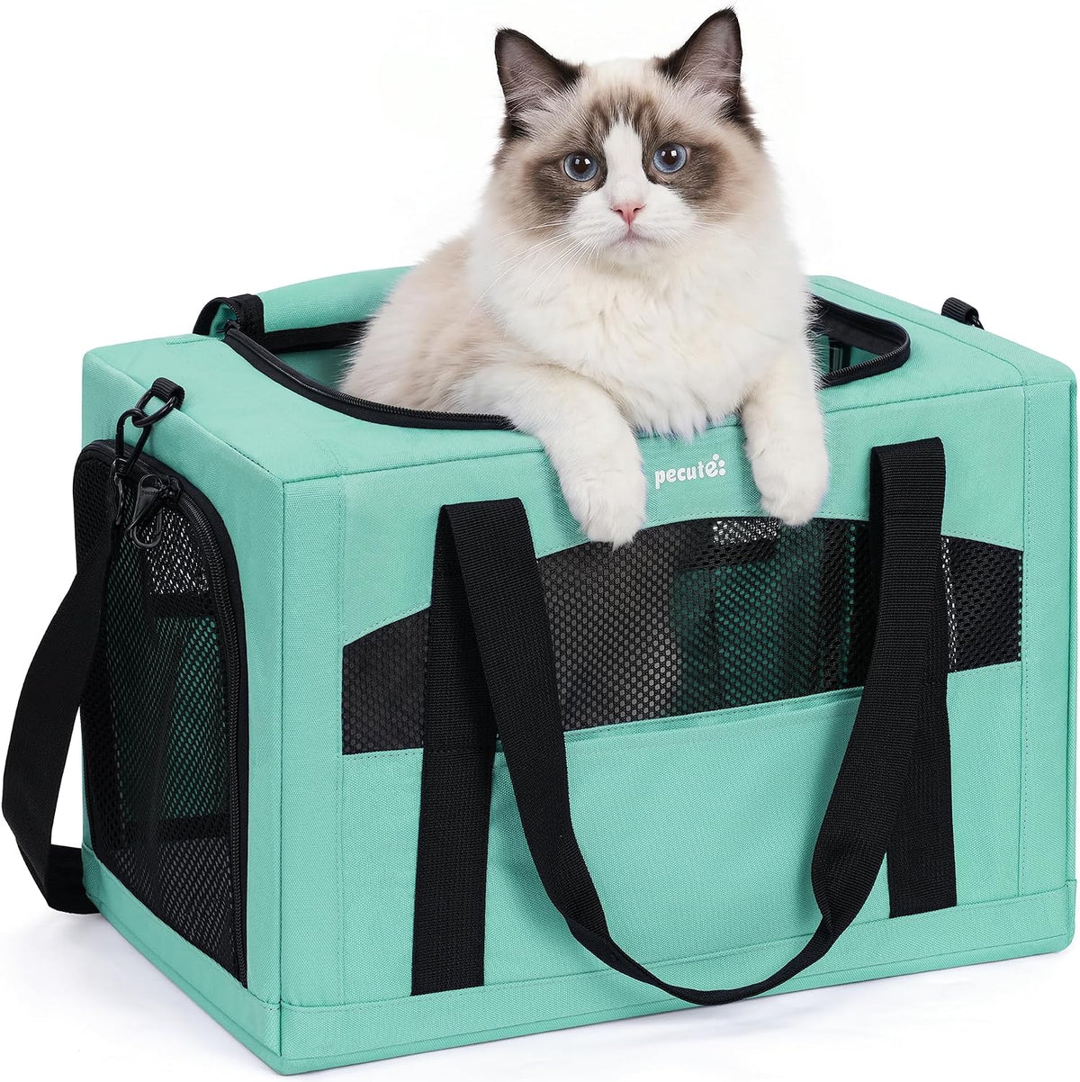 Pecute Cat Carrier Stable, Pet Carrier with Privacy Partition - Light Green / 18.5"L x 12.9"W x 11.8"H