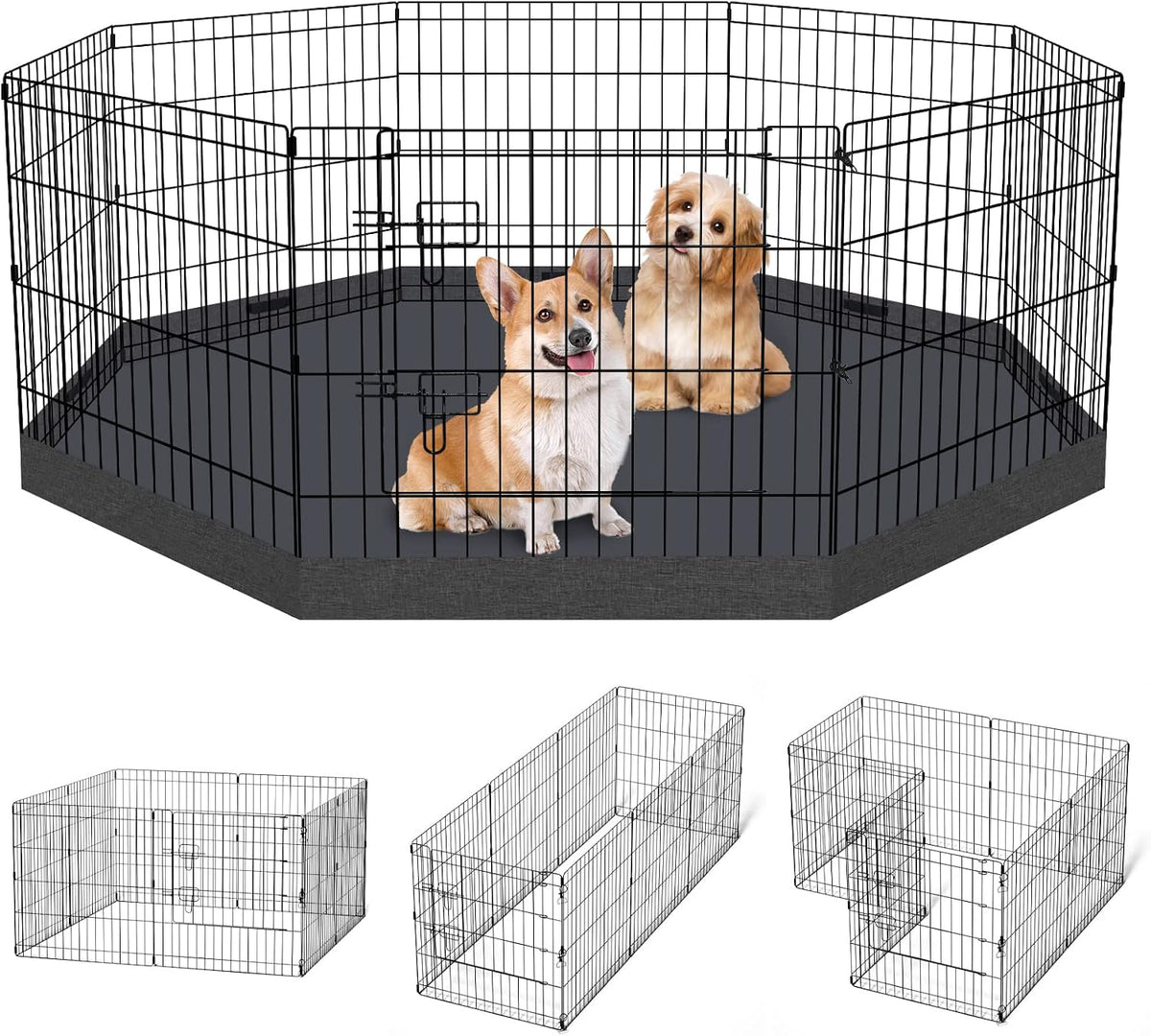 PEEKABOO Foldable Rustproof Dog Playpen with Door, 8 Panels 24"H – Essentials for Dogs - 8 Panels 24"H x 24"W Playpen+Bottom Pad