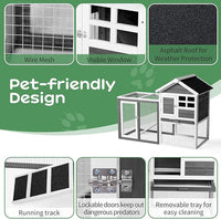 Outvita Rabbit Hutch, Small Wood Chicken Coop, 48" Guinea Pig Cage w/Pull-Out Tray, Waterproof Asphalt Roof, Chicken Run, Interactive Door for Small Animal Pen Outdoor