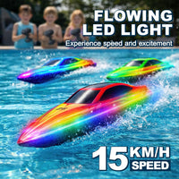 Cirmine 10 inch RC boat with colorful LED lights on the water - view 4