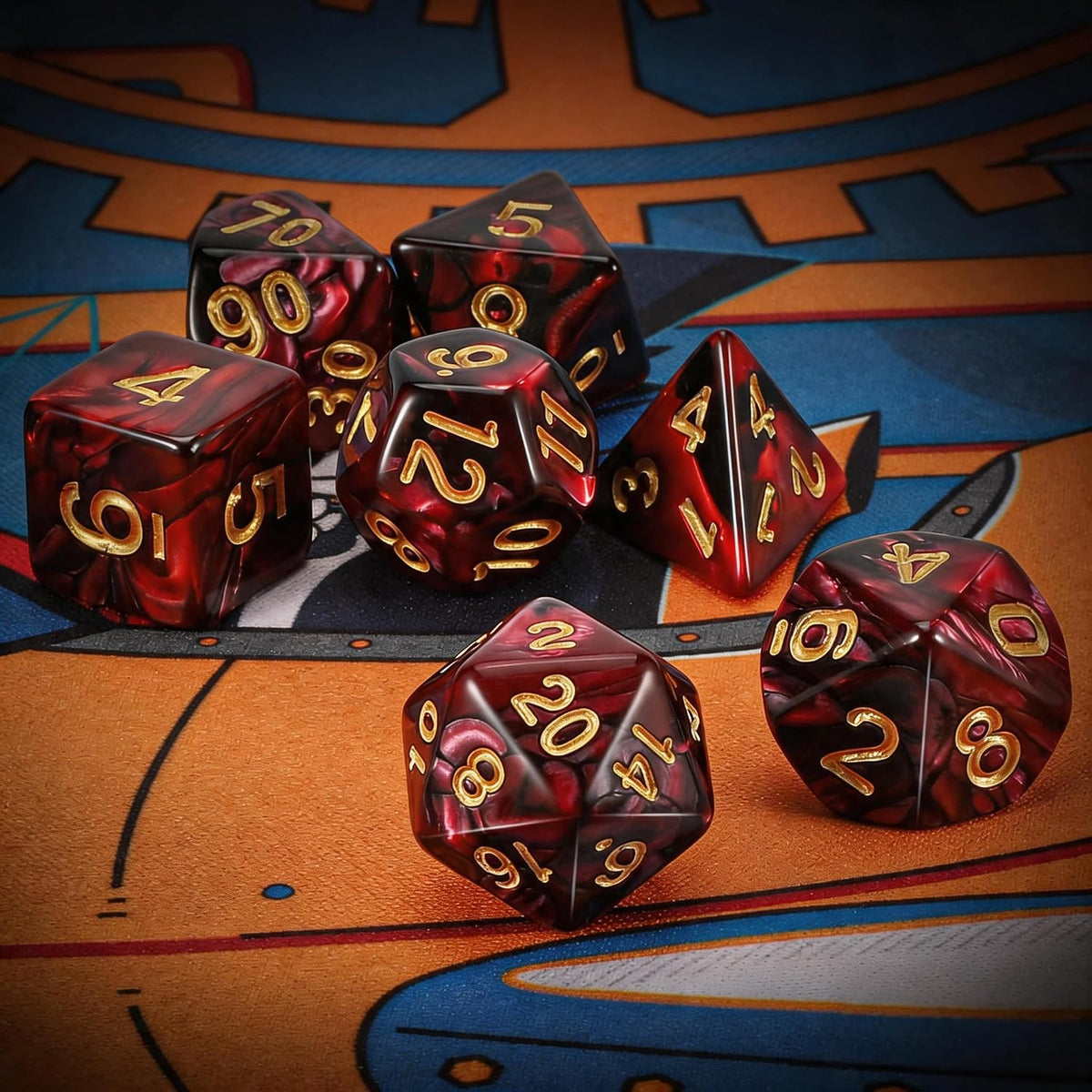 QMAY DND Dice Set - 7Pcs Blue Mix White Polyhedral Dice with Black Dice Bag – Fun for Kids & Family - Red and Black - image 3
