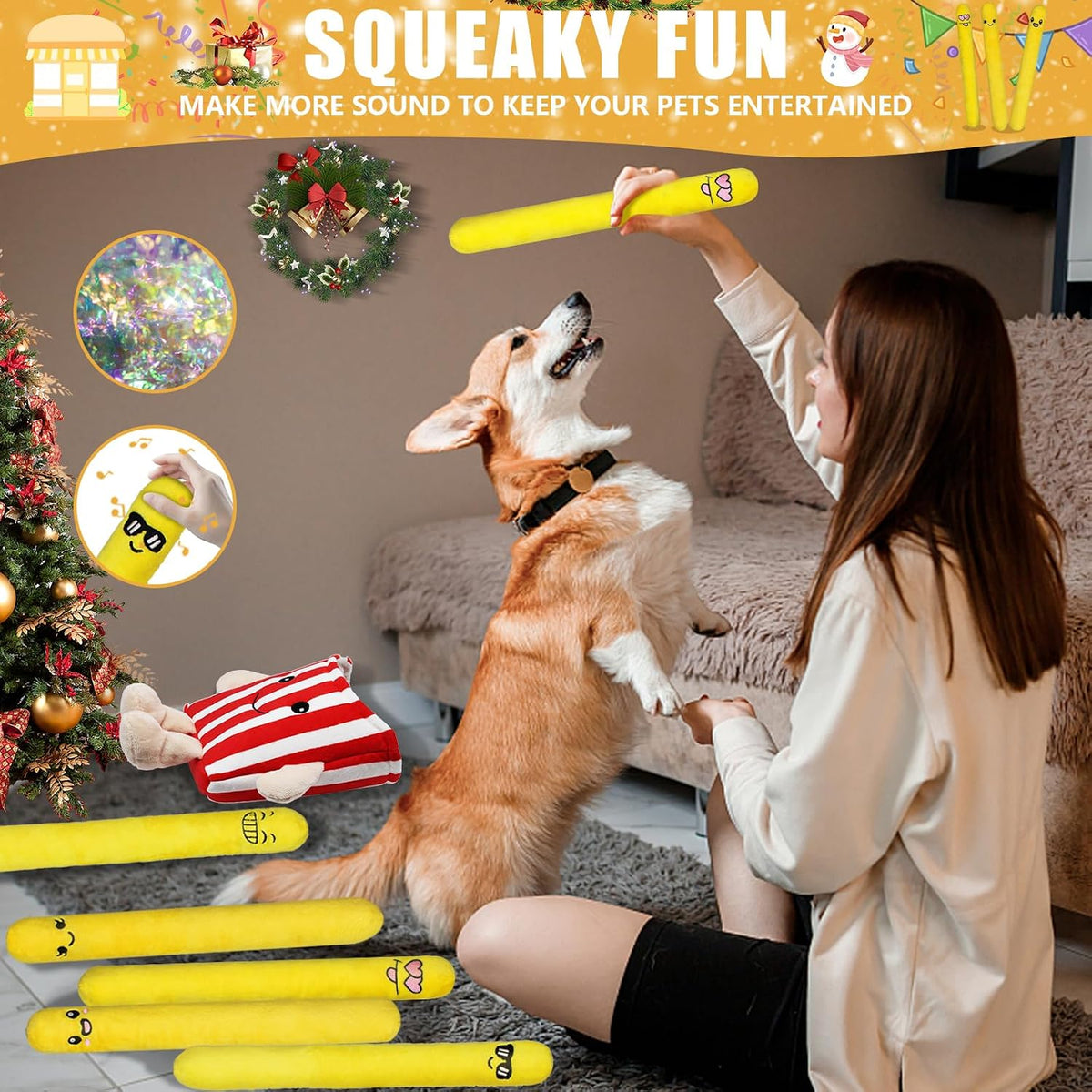 Tug of War Dog Toy, Squeaky Dog Toys Interactive Duck Puppy Toys – Essentials for Dogs - Red French Fry - image 4