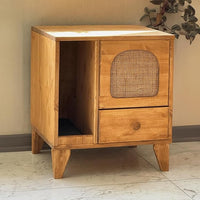 Cat Litter Box | Hidden Litter Box Furniture with Removable Divider | Wooden Cat Washroom Furniture | Indoor Cats House (Wood)