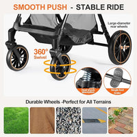 Pet Stroller for Small/Medium Dogs & Cats up to 55 lbs, Upgraded 4 Wheels Dog Stroller for Large Dogs, 3-in-1 Foldable Portable Travel Carrier for 2 Cats with Storage Basket and Cupholder