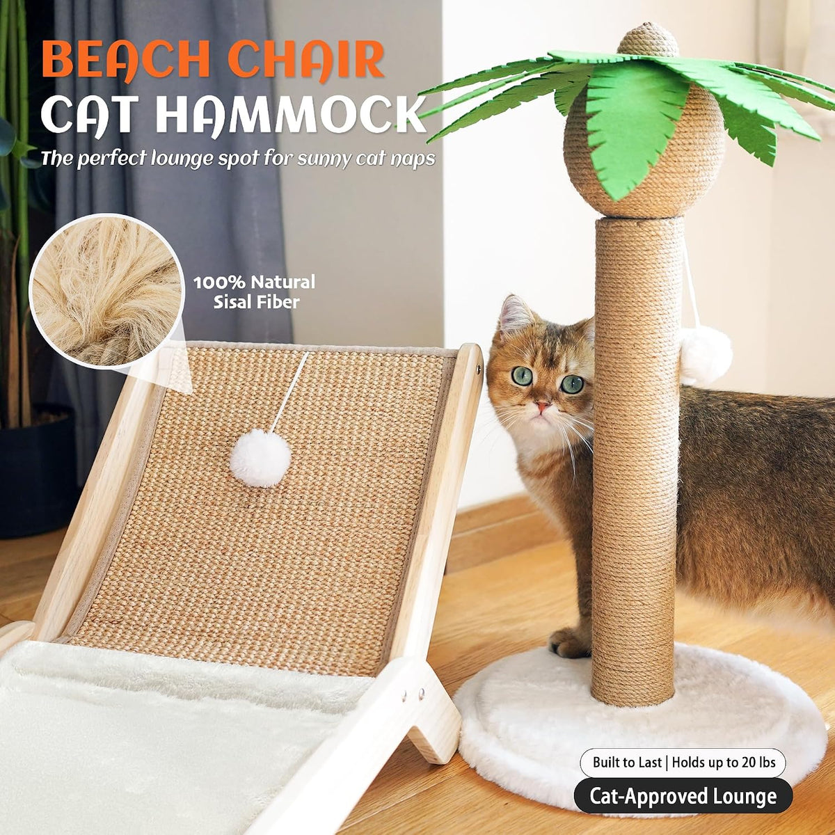 PETKARAY Beach Chair Cat Hammock - White Plush / Beach Chair - image 2