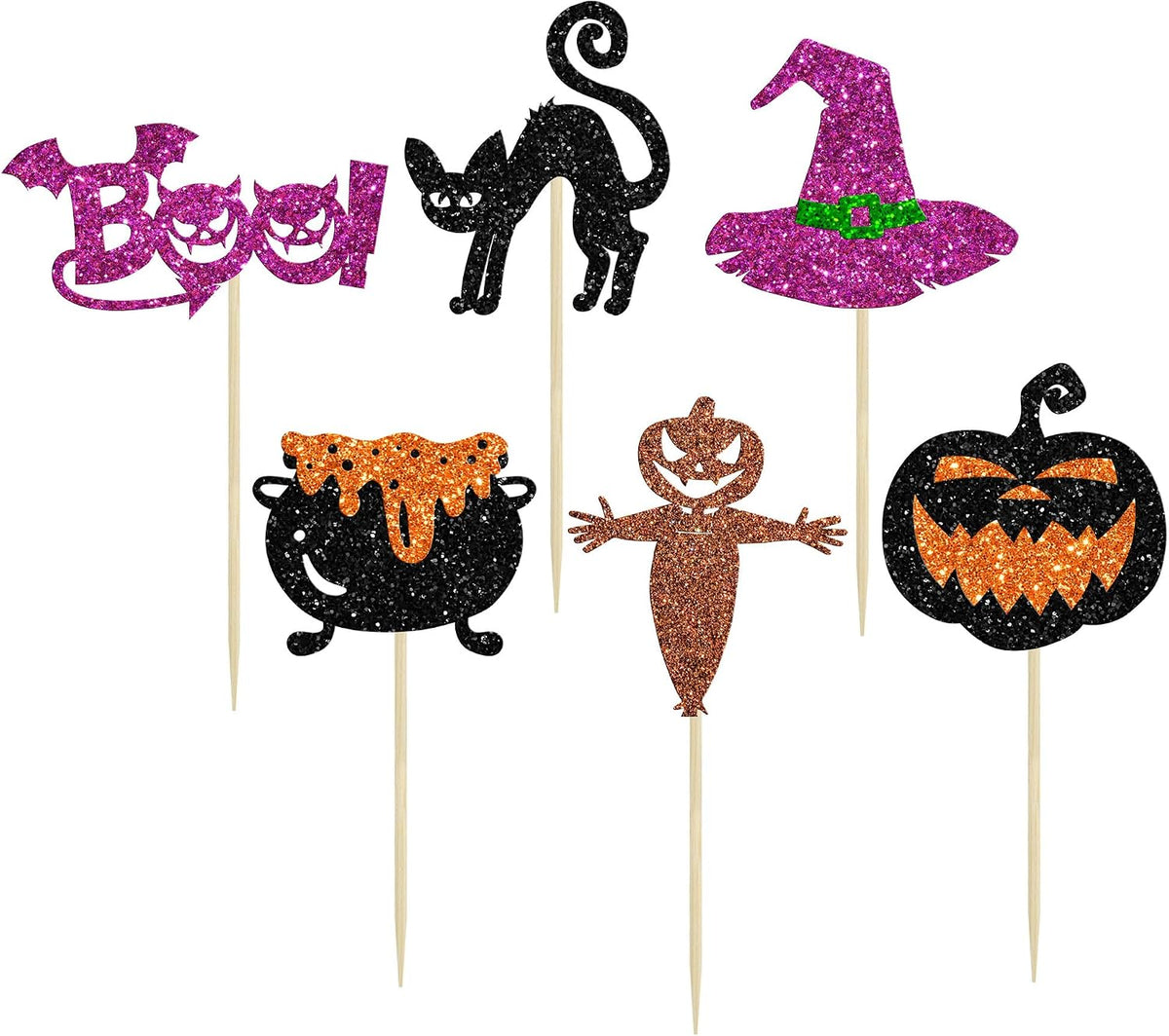 Ephlyn 24 white glitter ghost cupcake toppers for Halloween desserts - view 12