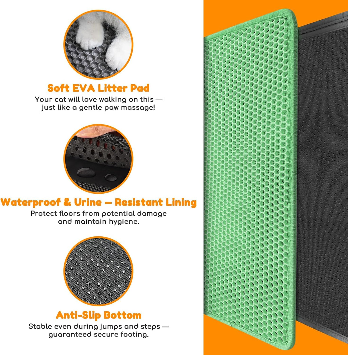 Cat Litter Mat 24"x16", Double Layer EVA litterbox Mat Beige - Green / Honeycomb-24 x 16 Inches - image 3