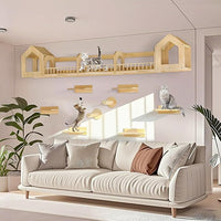 Cat Wall Shelves and Furniture Set with Condos, Perches, Bridge Ladders, Sisal Scratching Posts - Steps and Houses for Cats (D)