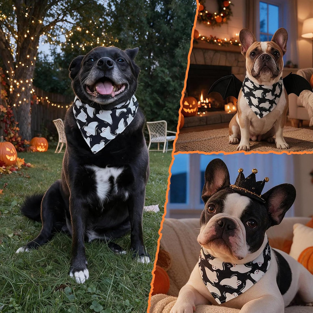 Fall Dog Bandana Artistic Sketch Maple Leaf Golden Orange - Black Ghost / Large - image 3