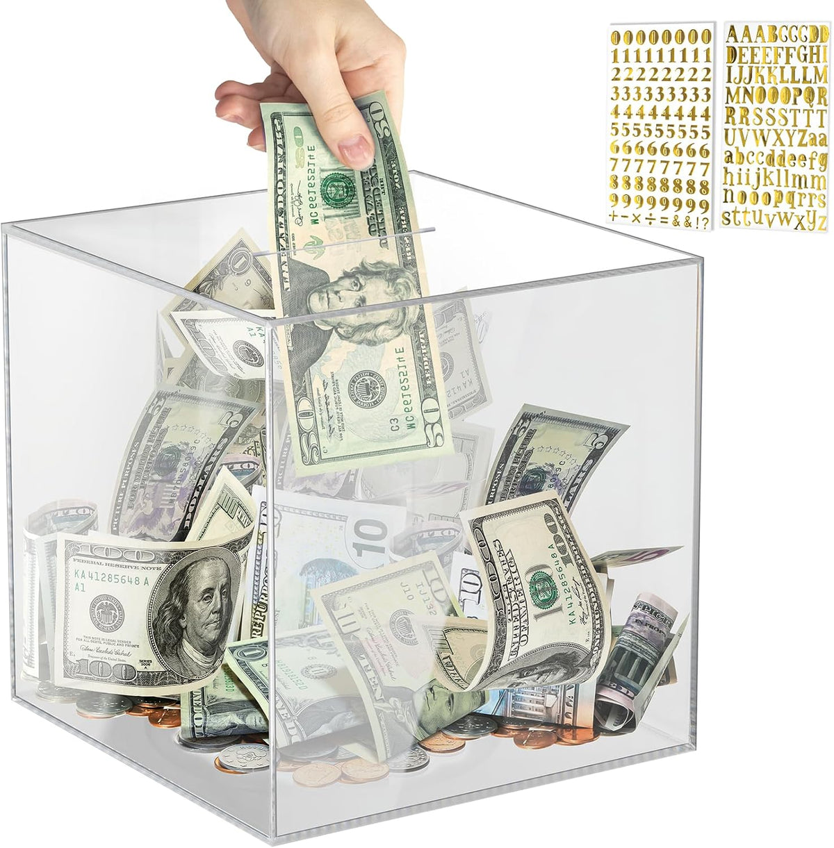 Piggy Bank for Adults Must Break to Open Acrylic Clear Piggy Bank - Clear Cube / 15x15CM