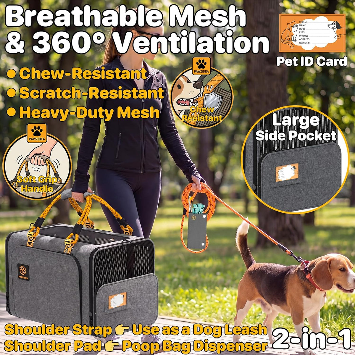 Expandable Pet Carrier for Small Cats & Dogs - 24.0"L x 16.0"W x 16.0"H / Mid-Hemp Gray - image 3