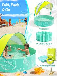 Hikiddy Foldable Kiddie Pool with Canopy: Baby Infant Toddler Kids - Mint-lemon / 47in - image 4