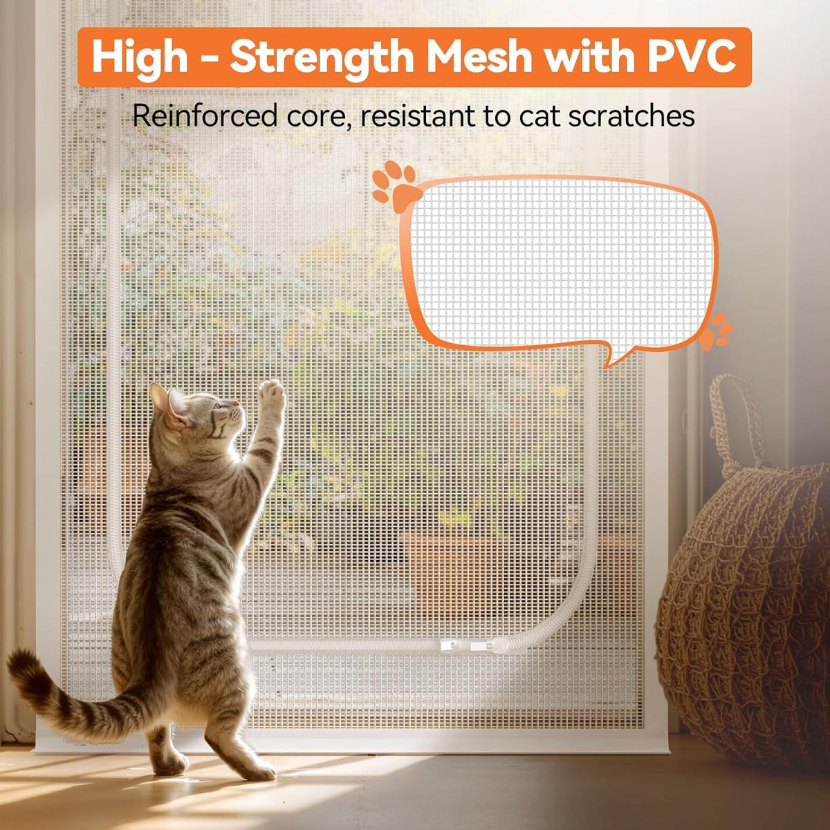 BFNN Cat Screen Door, Scratch Resistant Mesh Gate - White, U-shaped / Up to 34''x 82'' (Fits Door Opening Size) - image 3