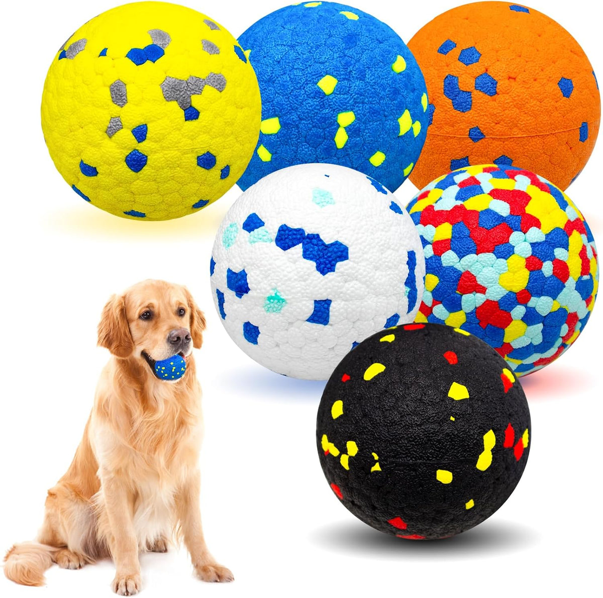6 Pack Dog Balls Tennis Ball for Aggressive Chewers Indestructible - 6 Balls
