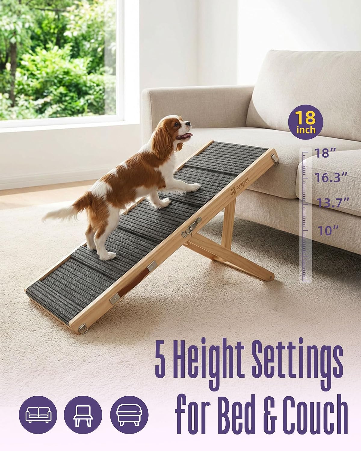 Dog Ramp for Small Dogs, Adjustable Wooden Dachshund Ramp for Couch – Essentials for Dogs - Small - image 4