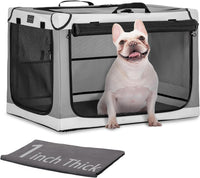 PETSFIT Portable Dog Crate for Medium Large Dogs - 24.0"L x 18.0"W x 17.0"H / Light Gray(With Mat)