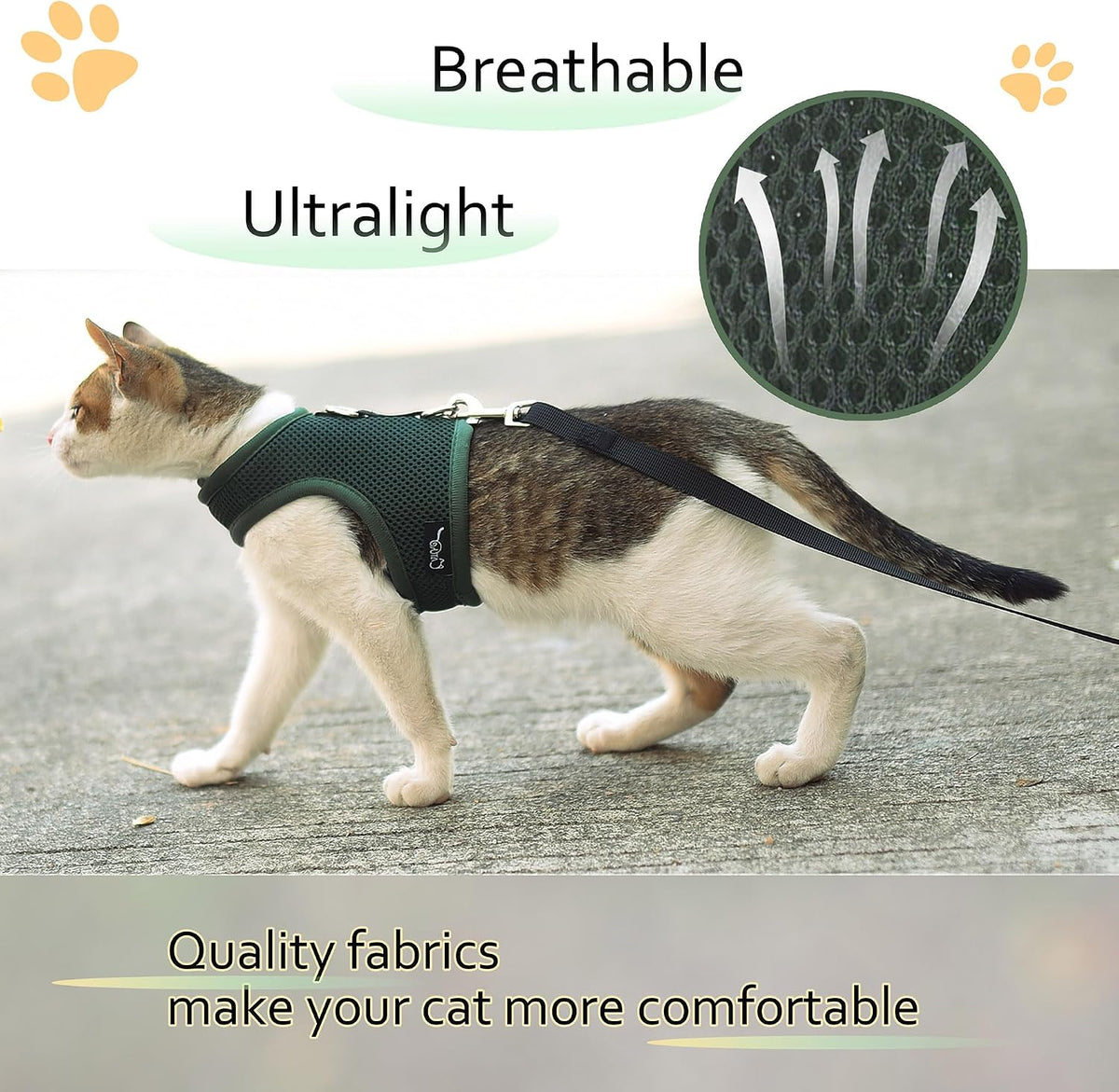 Cat Harness and Leash Set for Walking Escape Proof - Green / S 4-6 lbs - image 3
