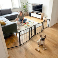 FXW Dog Gate, Extra Wide Adjustable for Openings Up to 219" - Black / Up to 137" W【5 Panels + 1 Door】 / 24"H