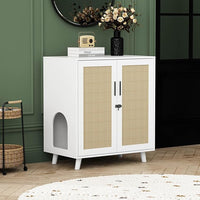 Lovinouse Large Cat Litter Box Enclosure,Hidden Kitty Litter Furniture with Sisal Covered Doors,2-Layer Wooden Cat Washroom Cabinet w/Adjustable Shelf, Side Table for Living Room,White