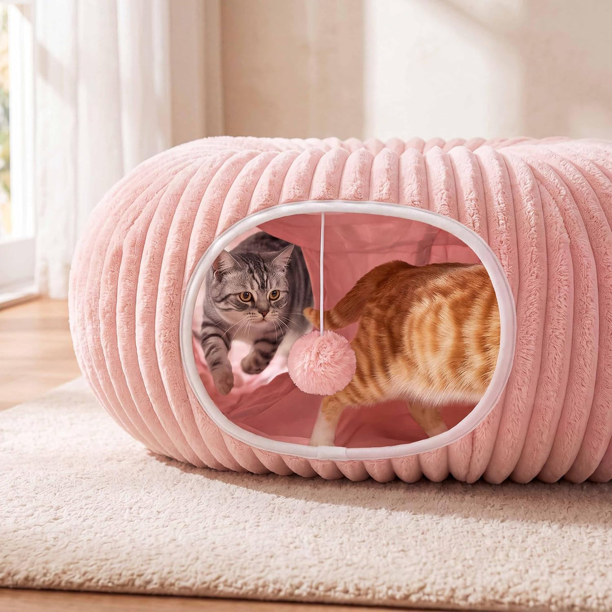 Cat Tunnel Bed with 40 Pcs Interactive Cat Toys - Pink / Medium - image 2