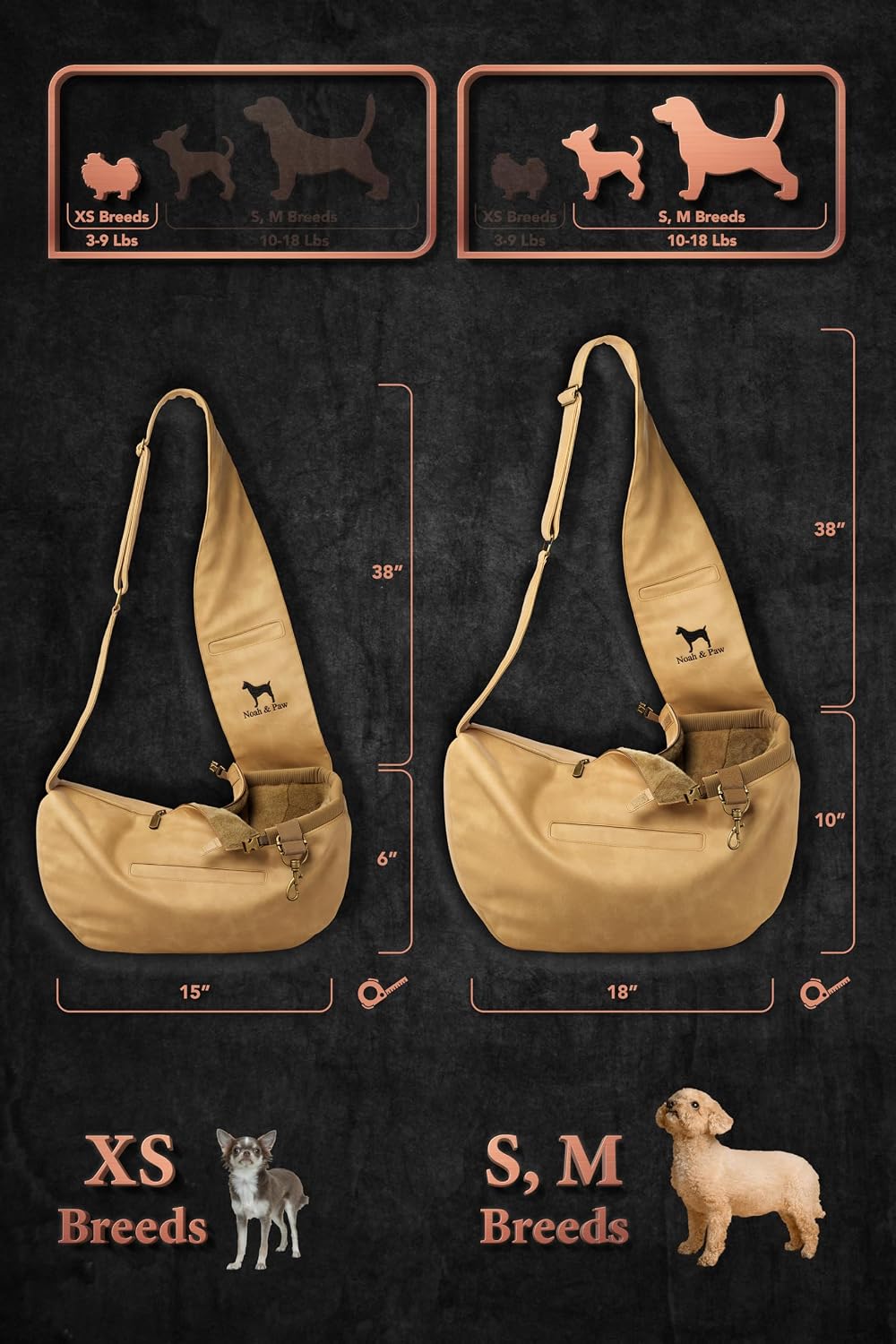 Noah & Paw Dog Sling Carrier for Small Dogs 5-18lb - Beige (Leather) / 15.0"L x 6.0"W x 5.5"H - image 4