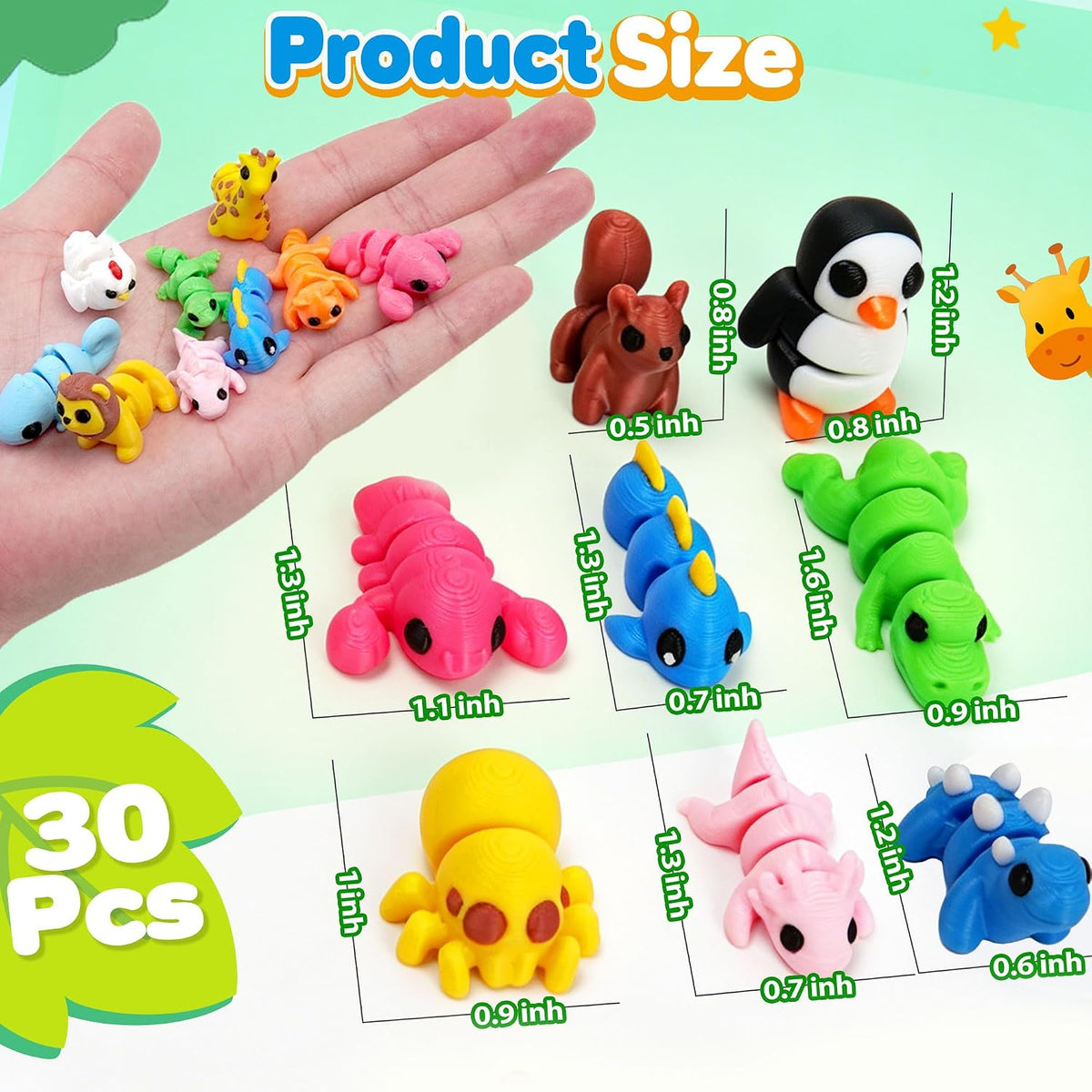 30Pcs 3D Printed Animals Set for Kids - Colorful 30pc - image 2