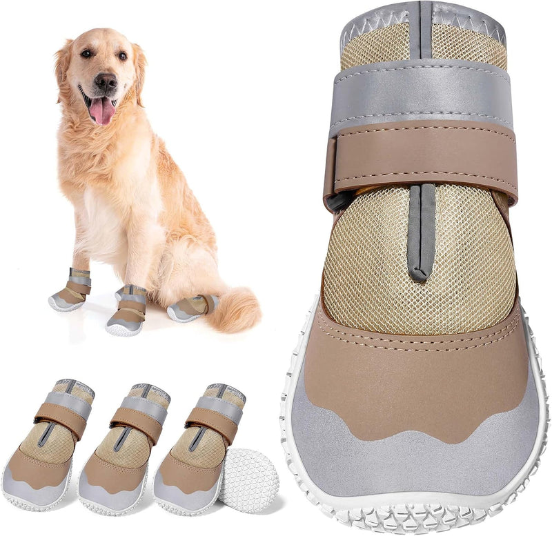 DcOaGt Dog Shoes Large Size Dogs - Khaki-Reflective / Size 8:for paw width 3.0-3.2 inches (Pack of 4)