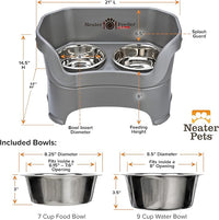 Neater Pet Brands Neater Feeder Deluxe Mess Proof Dog Bowls Elevated for Large Dogs Over 40 lbs, Made in USA, No Spill Raised Dog Food Bowl Stand Feeding Station, Food and Water Bowl Set, Grey