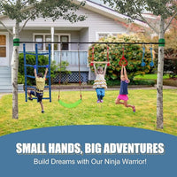 Slsy 60FT Ninja Warrior Obstacle Course (10 Obstacles), Ninja Slackline Kit for Kids, Durable Playset Equipment with 10 Complete Set-Monkey Bar,Swing, Climbing Ladder & Net