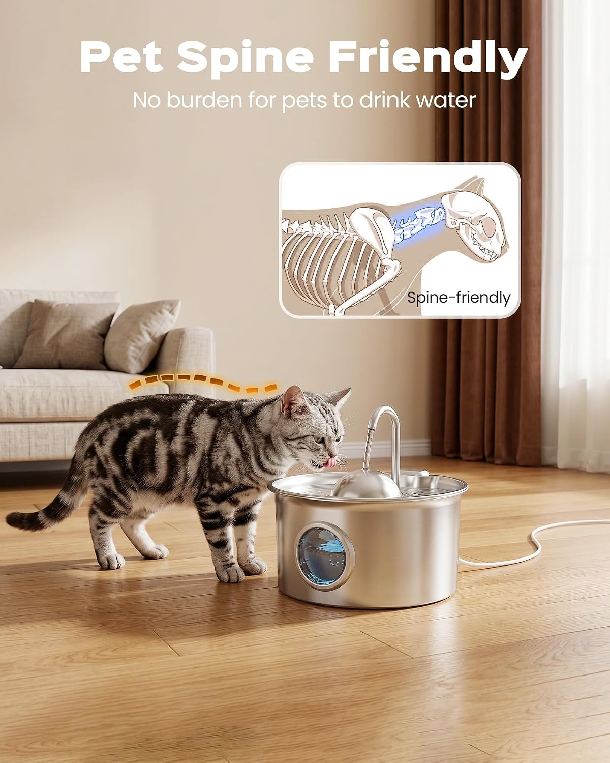 Cat Water Fountain Stainless Steel: Pet Water Fountains for Cats - Cat Fountain+8 Filters +8 Sponges - image 2