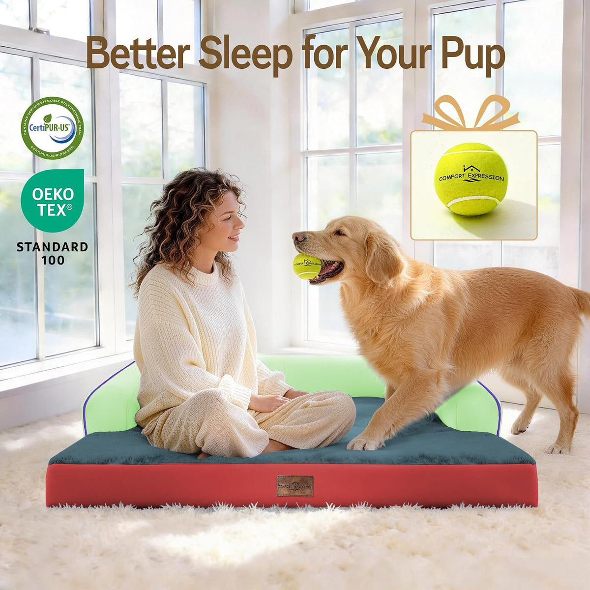 Comfort Expression Orthopedic XL Dog Bed for Large and Extra Large - Mint Fiesta / 42"L x 30"W x 7.5"Th - image 3