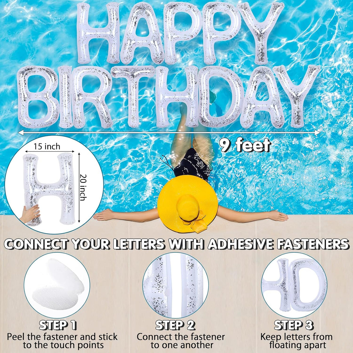 Shappy Happy Birthday Pool Floats Balloon – Fun for Kids & Family - White / 20'' / Sequins - image 2