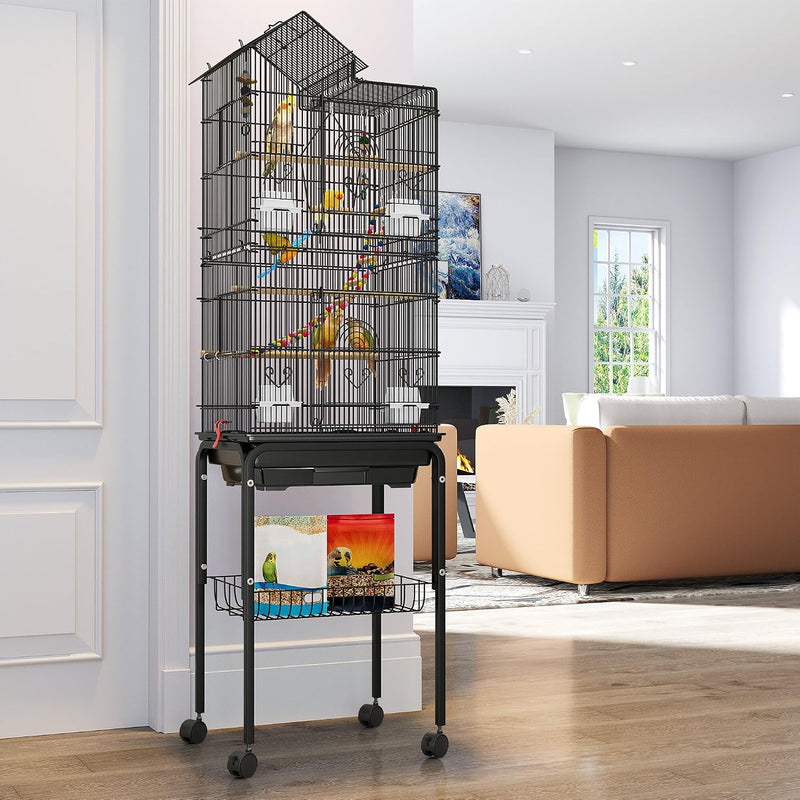 YITAHOME 62 inch Metal Bird Cage, Large Parakeet Cages – Essentials for Birds - Black
