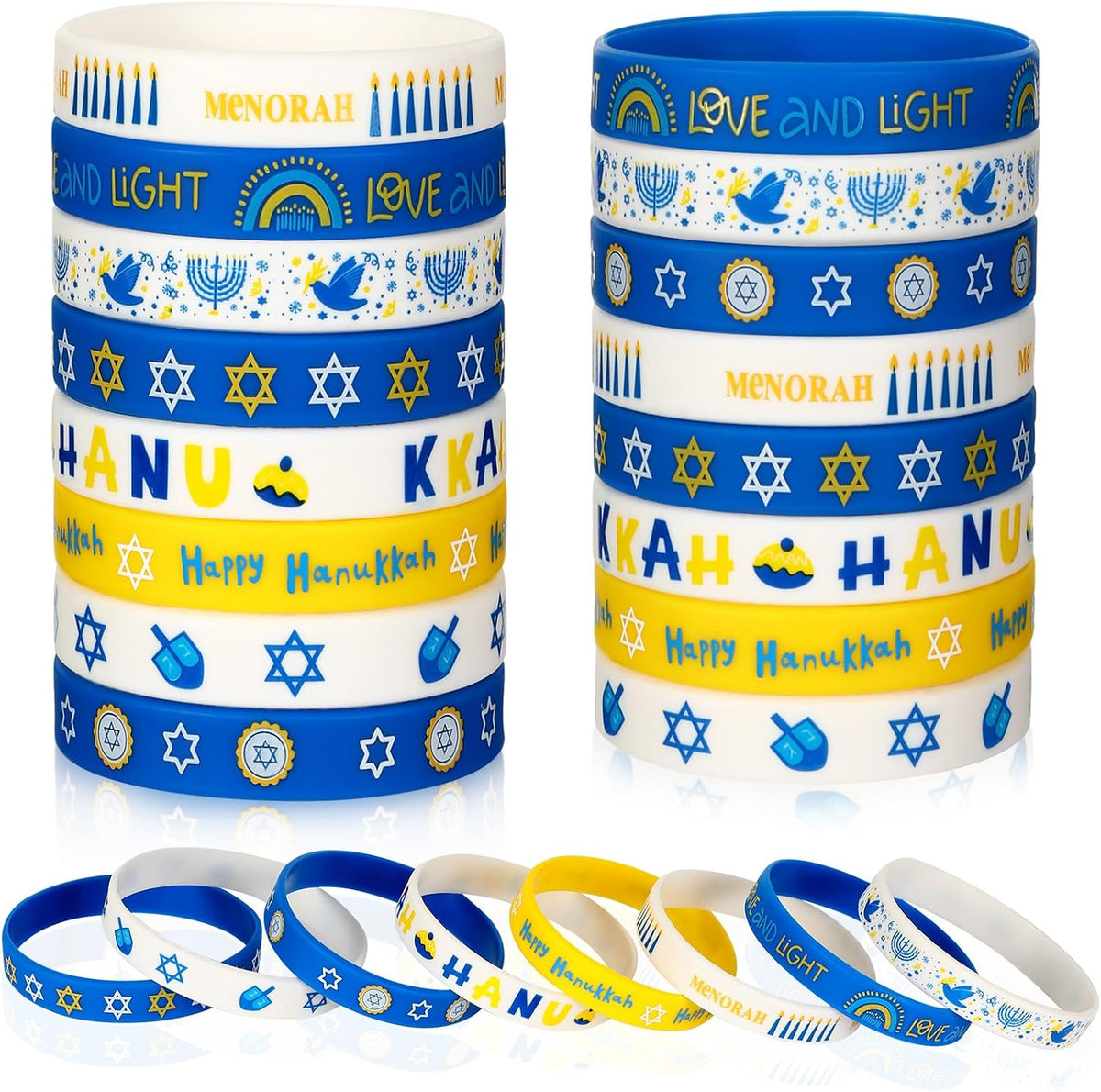 JUNEBRUSHS 24pcs Halloween Silicone Bracelets - Hanukkah Style