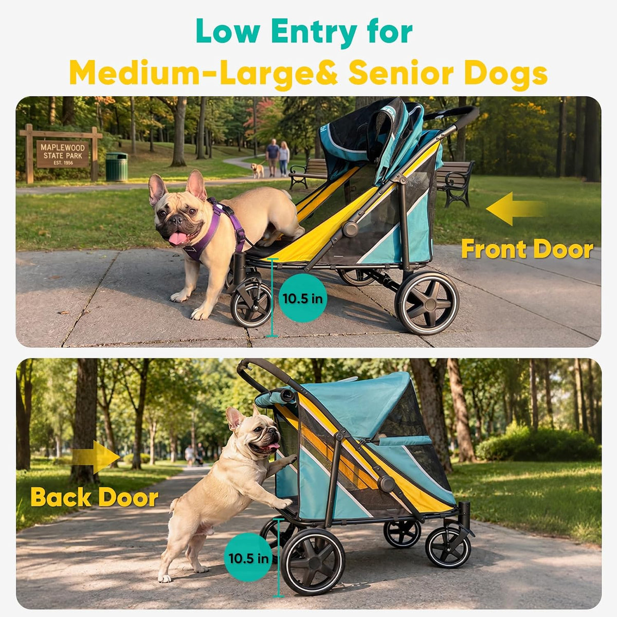 Petbobi Dog Stroller for Large Medium Dogs up to 80 lbs - Green&Yellow - image 3