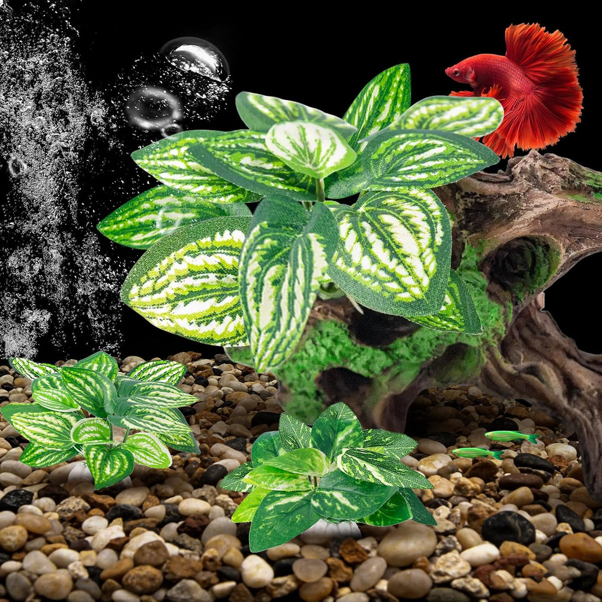 CousDUoBe 12 Pcs Betta Fish Tank Decor，Silk Aquarium Plants Green - 8 Pcs Silk Aquarium Plants（Style C） - image 2