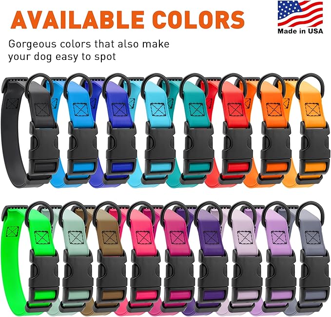 Dogline Biothane Waterproof Dog Collar with Quick Release Buckle Strong Coated Nylon Webbing with Odor- Proof for Easy Care Easy to Clean Fits Small Medium Large Dogs, Cyan Blue 5/8" W 9-14" L