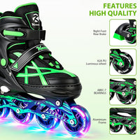 Kuxuan Boys Adjustable Inline Skates with Light up Wheels for Kids - Stripe Green / Medium(Kids 13-3 US) - image 2