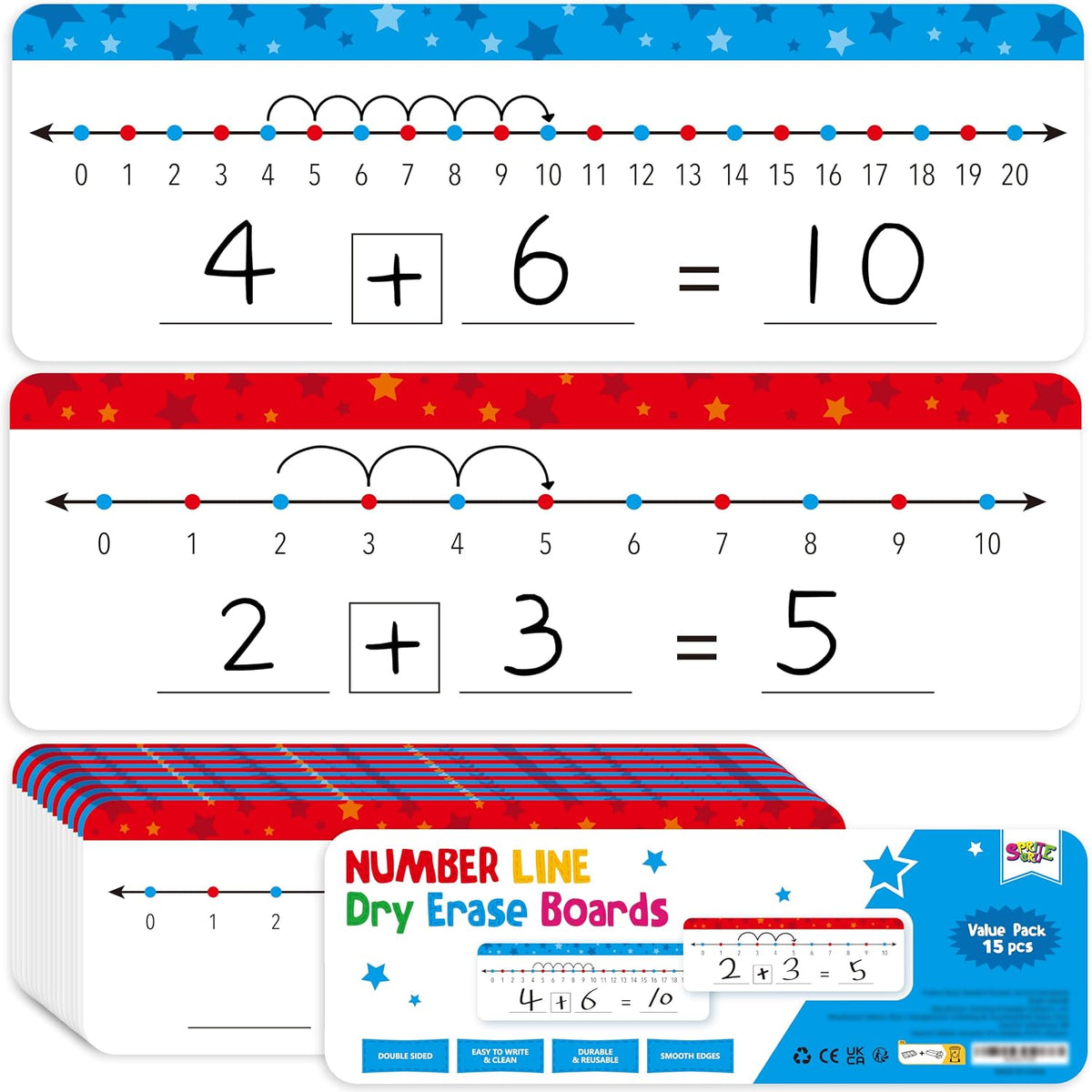 SpriteGru number line dry erase boards with 0-10 and 0-20 lines and colorful star print - view 2