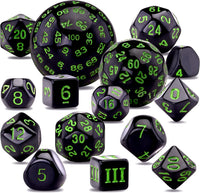 AUSTOR 15 Pieces Complete Polyhedral Dice Set D3-D100 Game Dice Set – Fun for Kids & Family - Black & Green