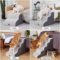 Pettycare Dog Stairs Ramp for High Beds and Couch,Curved Dog Steps for Small Pets, Pet Stairs Non-Slip Balanced Portable Puppy Ramp Indoor, 4 Steps,Grey