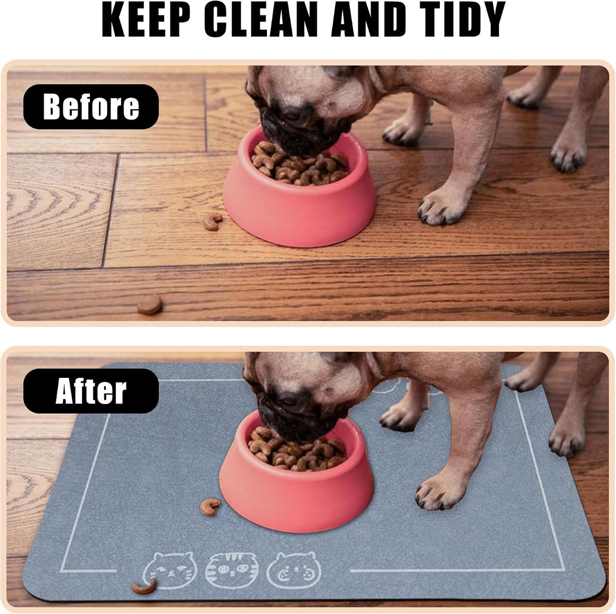 YCT Cat Food Mat for Pet Dog Feeting Mats - Navy Blue / 24"L x 16.9"W - image 4